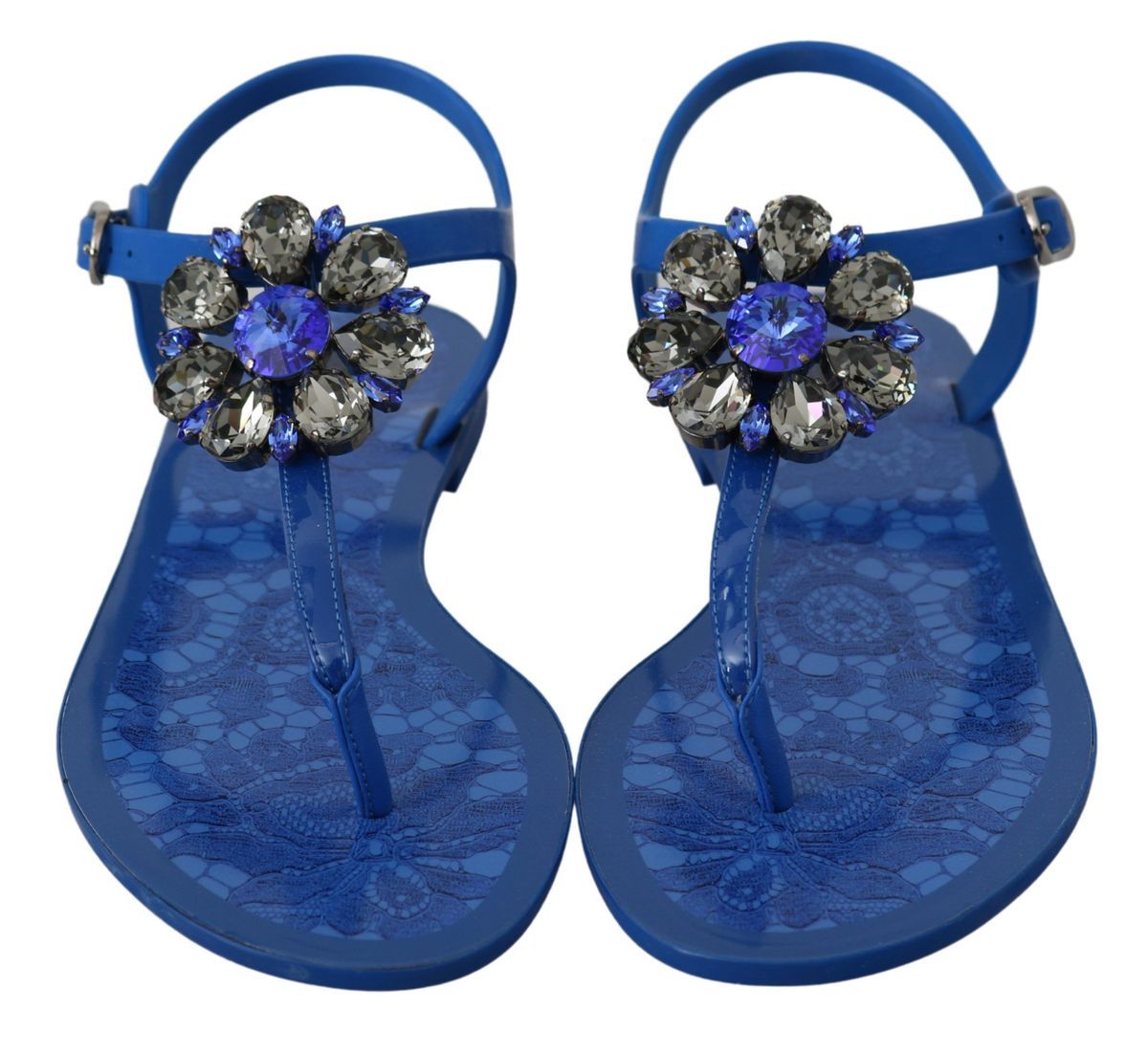 Dolce & Gabbana Blue Crystal-Embellished Beachwear Sandals