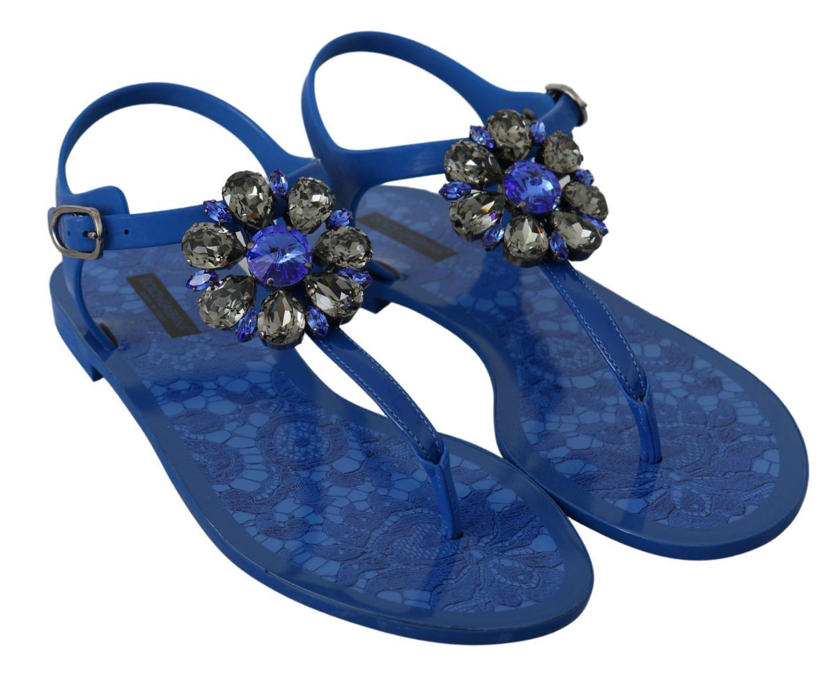 Dolce & Gabbana Blue Crystal-Embellished Beachwear Sandals