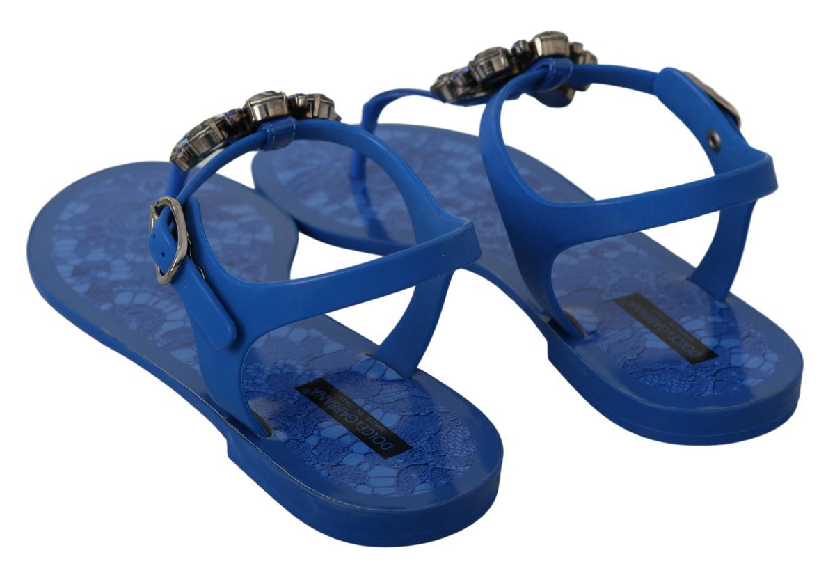 Dolce & Gabbana Blue Crystal-Embellished Beachwear Sandals