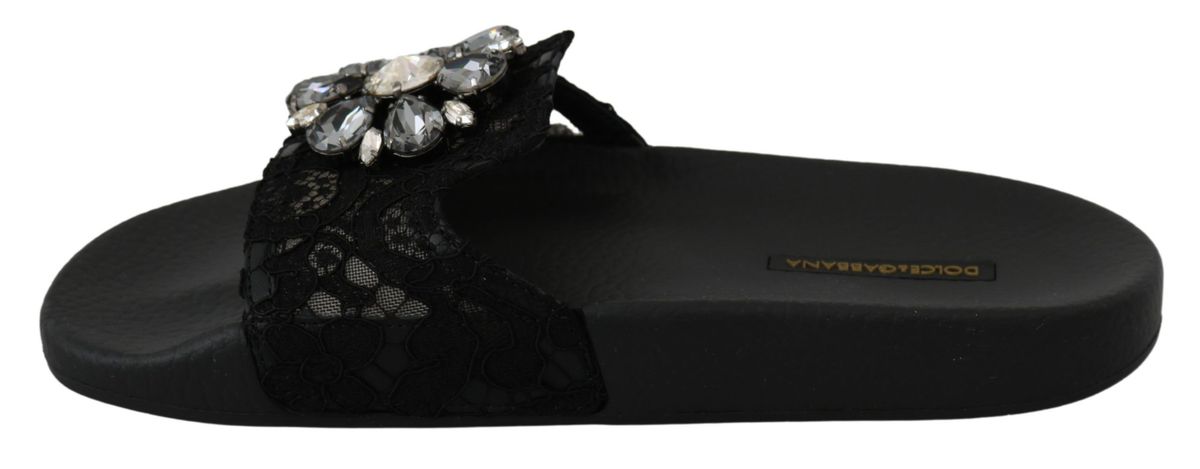 Dolce & Gabbana Elegant Floral Lace Sandals with Crystals