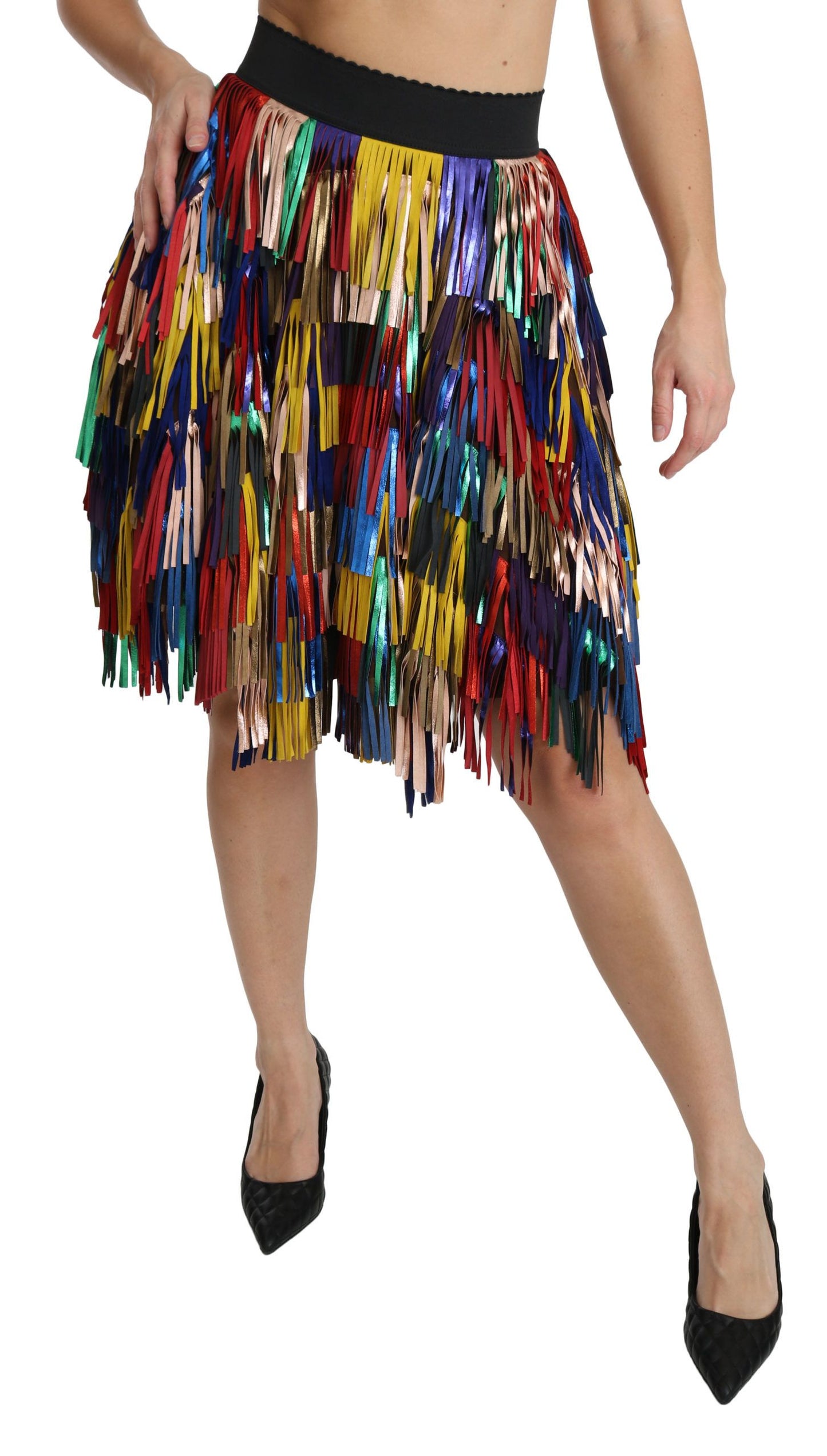 Dolce & Gabbana Chic Multicolor Lambskin Knee-Length Skirt