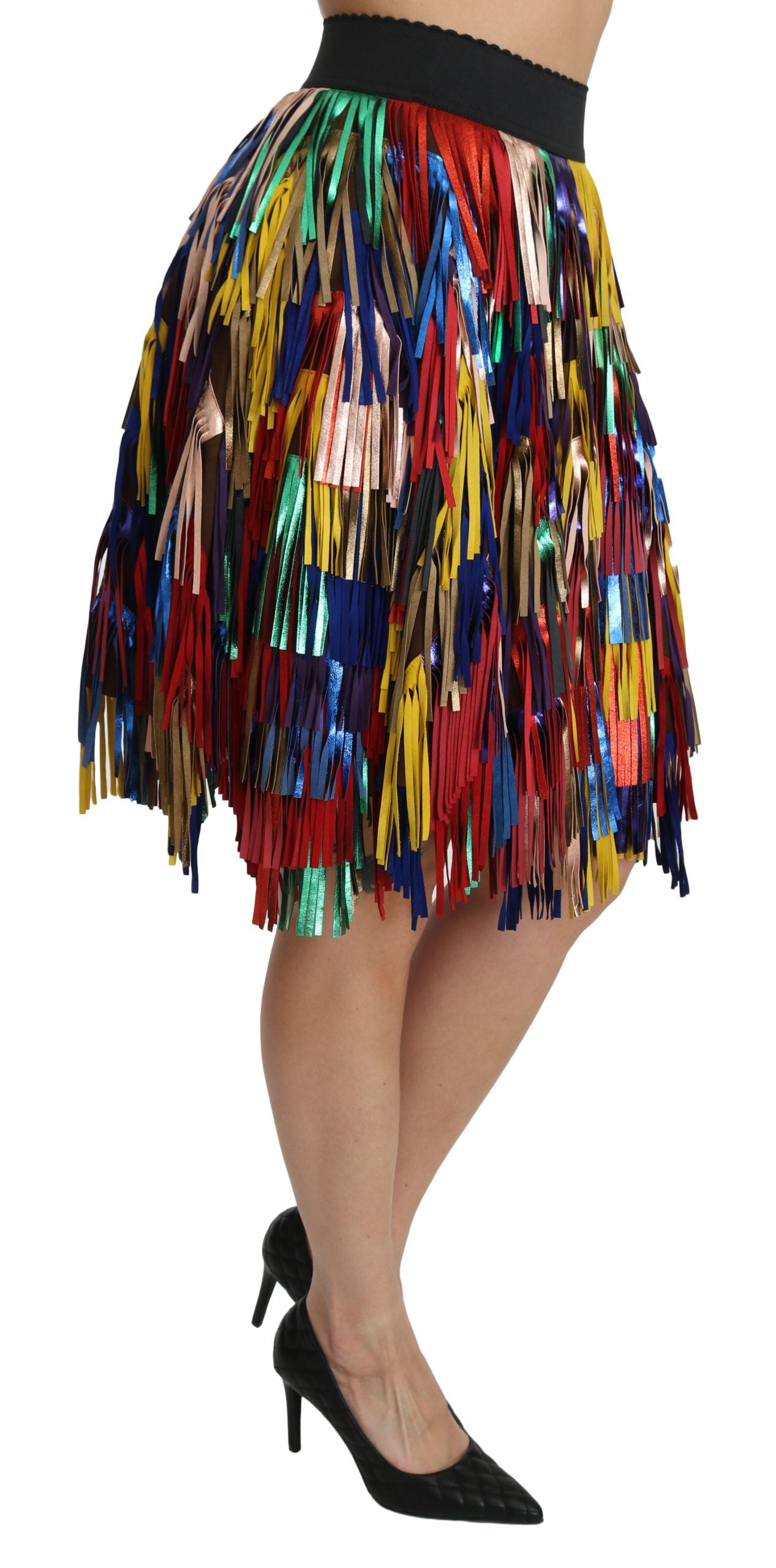 Dolce & Gabbana Chic Multicolor Lambskin Knee-Length Skirt