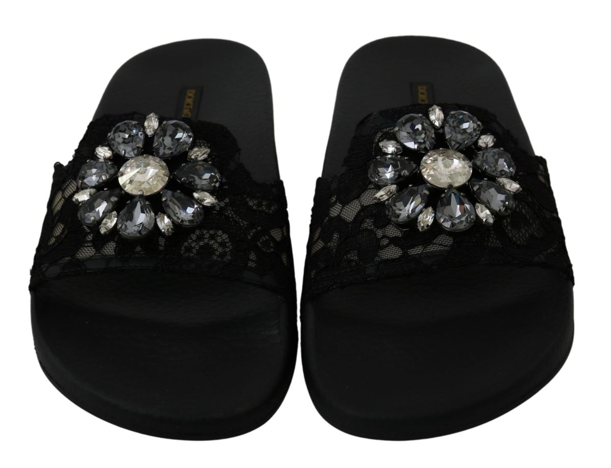 Dolce & Gabbana Elegant Floral Lace Sandals with Crystals