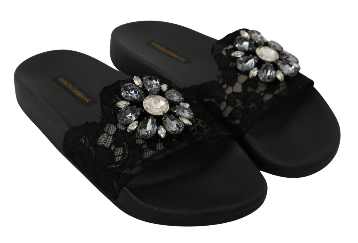 Dolce & Gabbana Elegant Floral Lace Sandals with Crystals