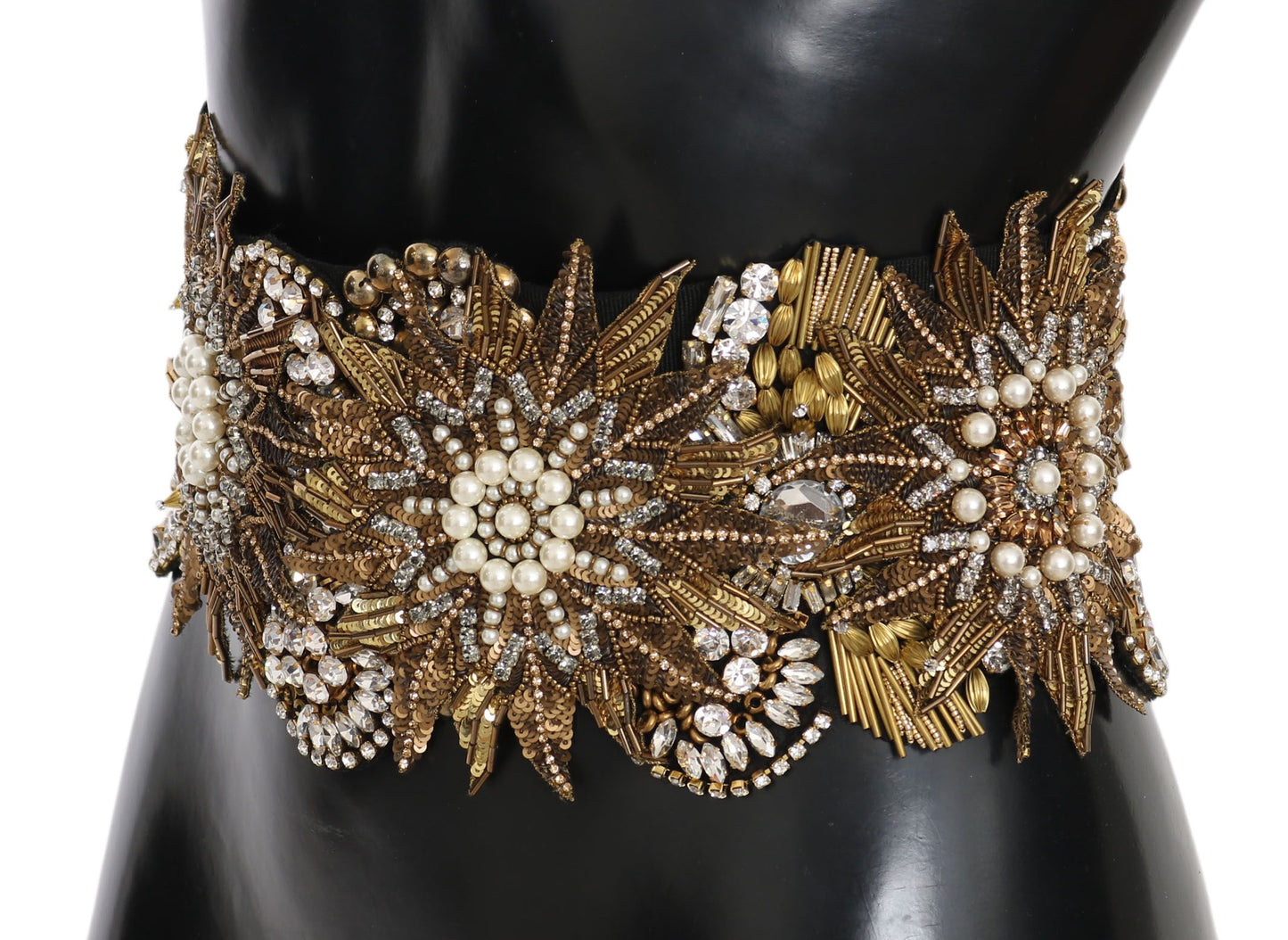 Dolce & Gabbana Elegant Crystal Waist Belt with Floral Details