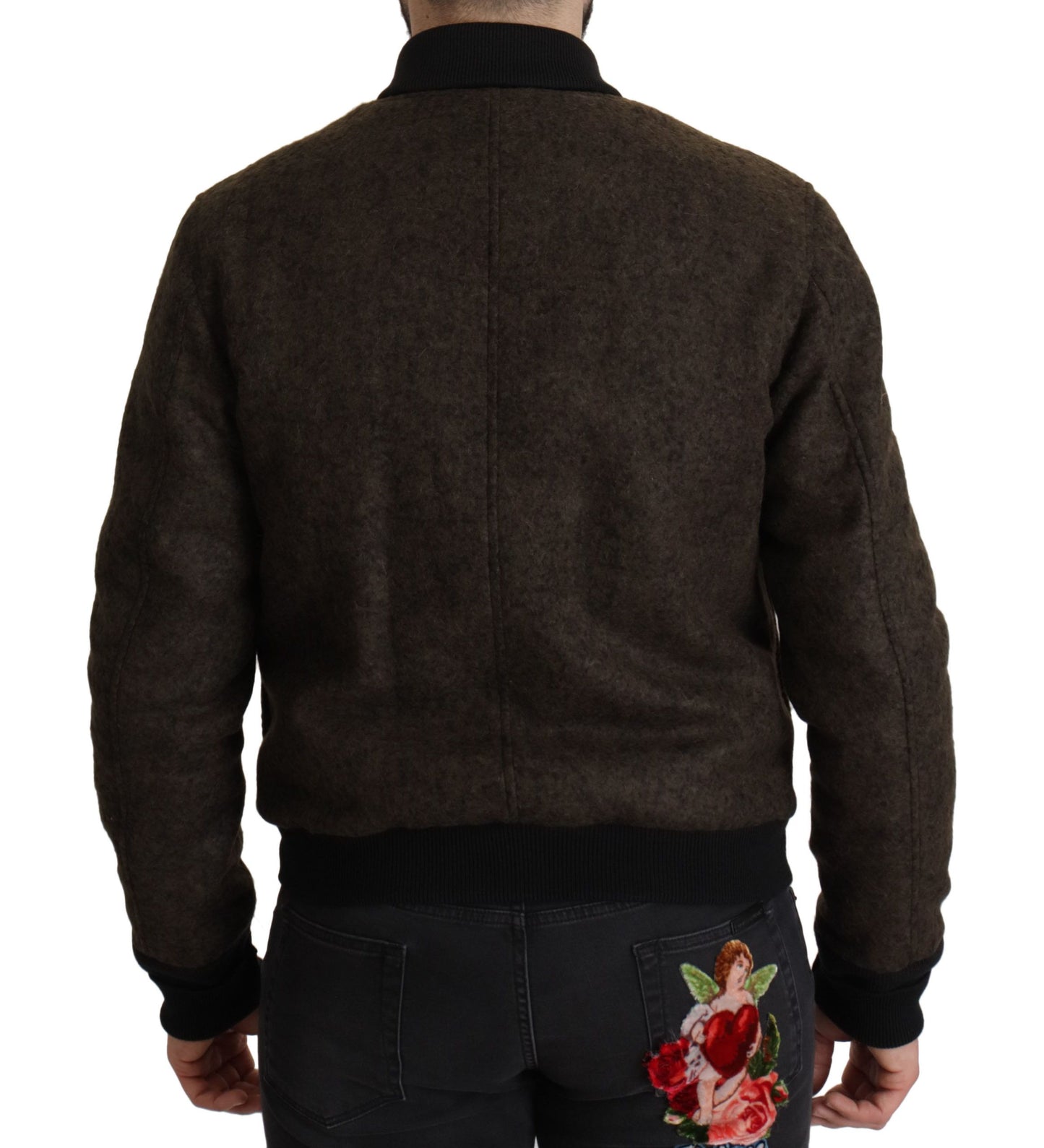 Dolce & Gabbana Brown Alpaca Button Down Bomber Coat Jacket