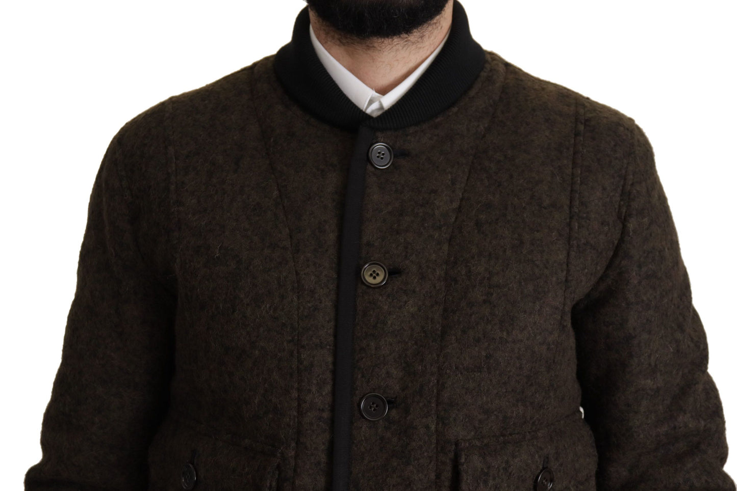 Dolce & Gabbana Brown Alpaca Button Down Bomber Coat Jacket