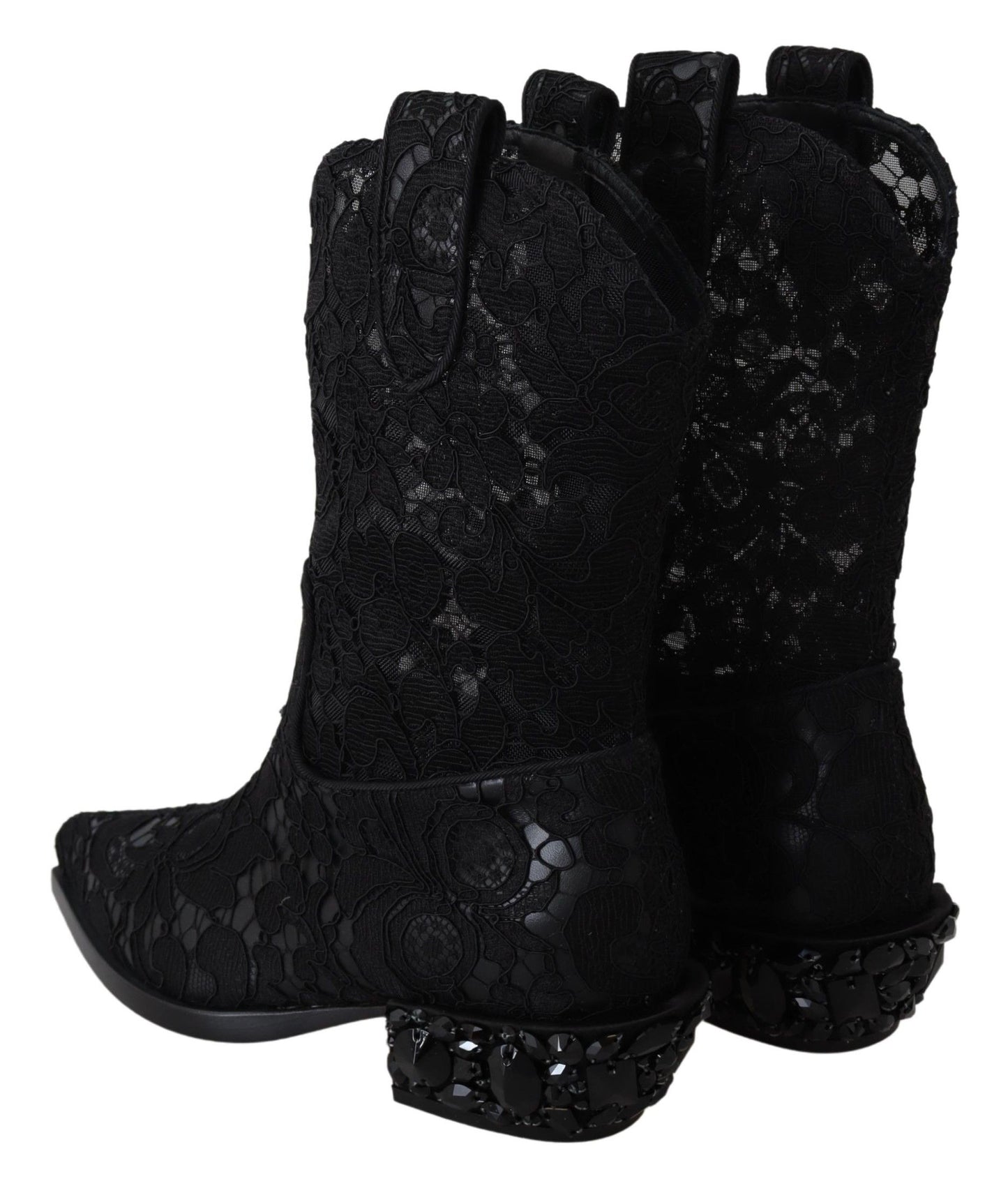 Dolce & Gabbana Black Lace Taormina Ankle Cowboy Crystal Shoes