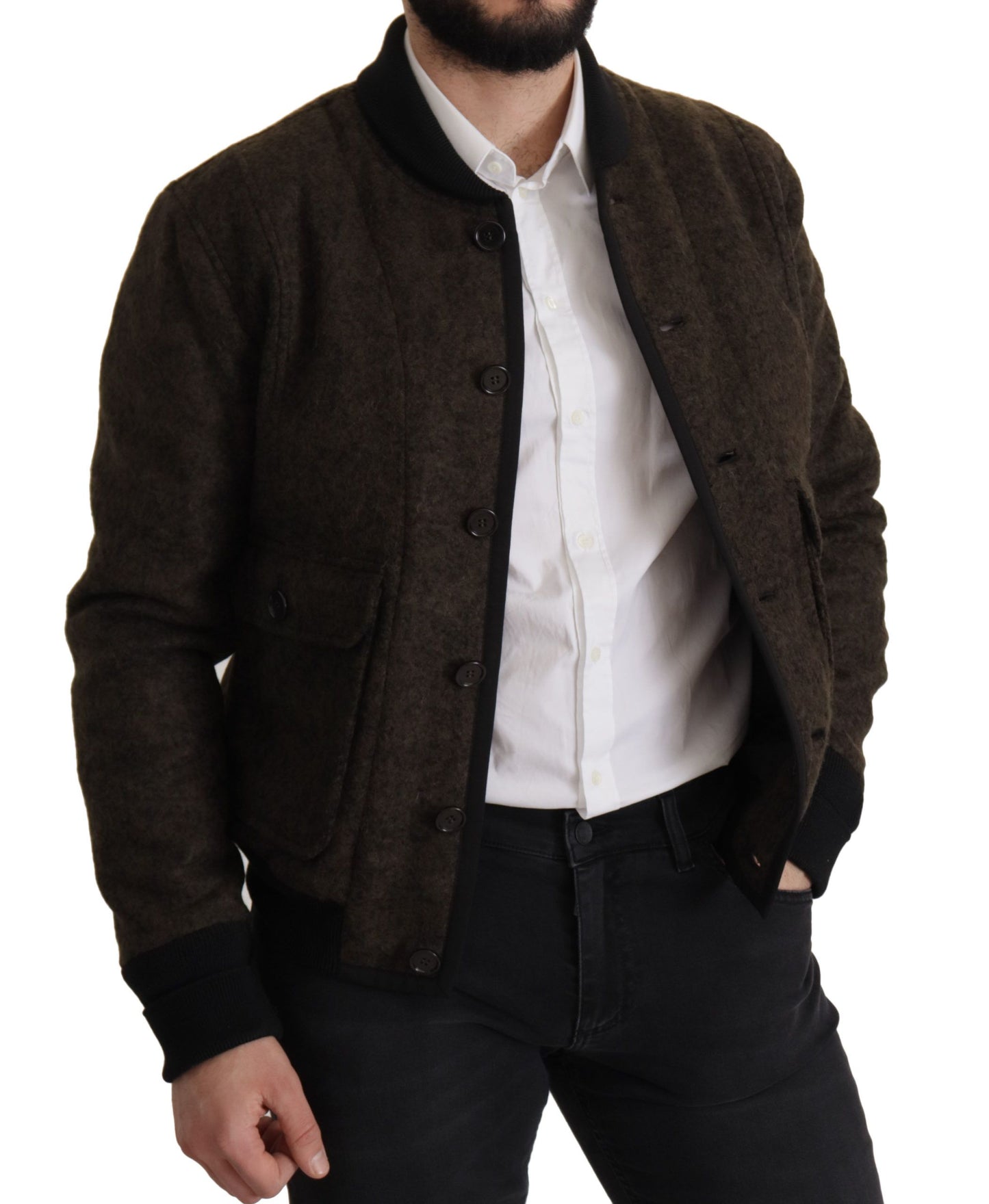 Dolce & Gabbana Brown Alpaca Button Down Bomber Coat Jacket