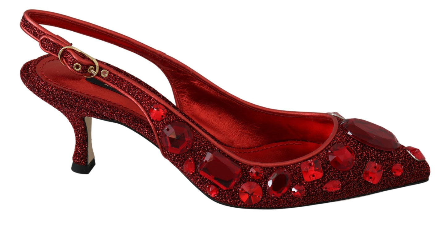 Dolce & Gabbana Radiant Red Slingback Pumps with Crystal Motifs