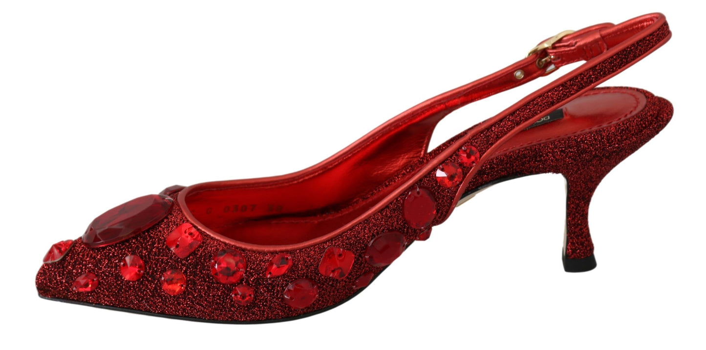 Dolce & Gabbana Radiant Red Slingback Pumps with Crystal Motifs