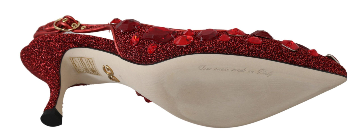 Dolce & Gabbana Radiant Red Slingback Pumps with Crystal Motifs