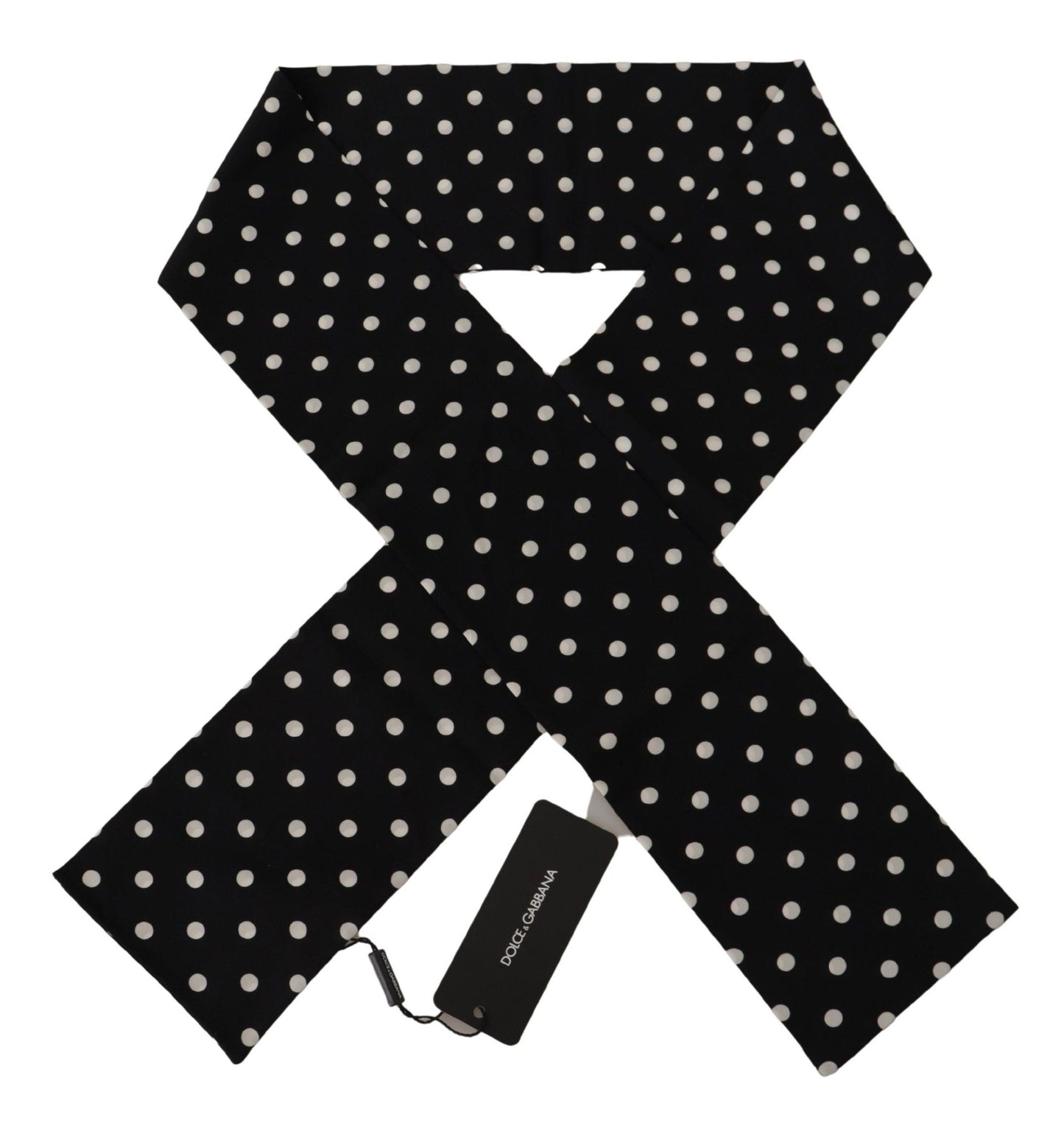 Dolce & Gabbana Black Silk Skinny Polka Dot Mens Scarf Wrap Shawl Scarf