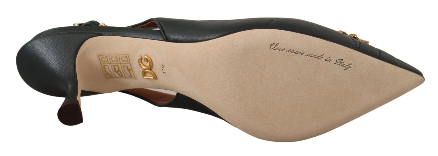 Dolce & Gabbana Devotion Leather Slingback Pumps - Elegant Green Heels