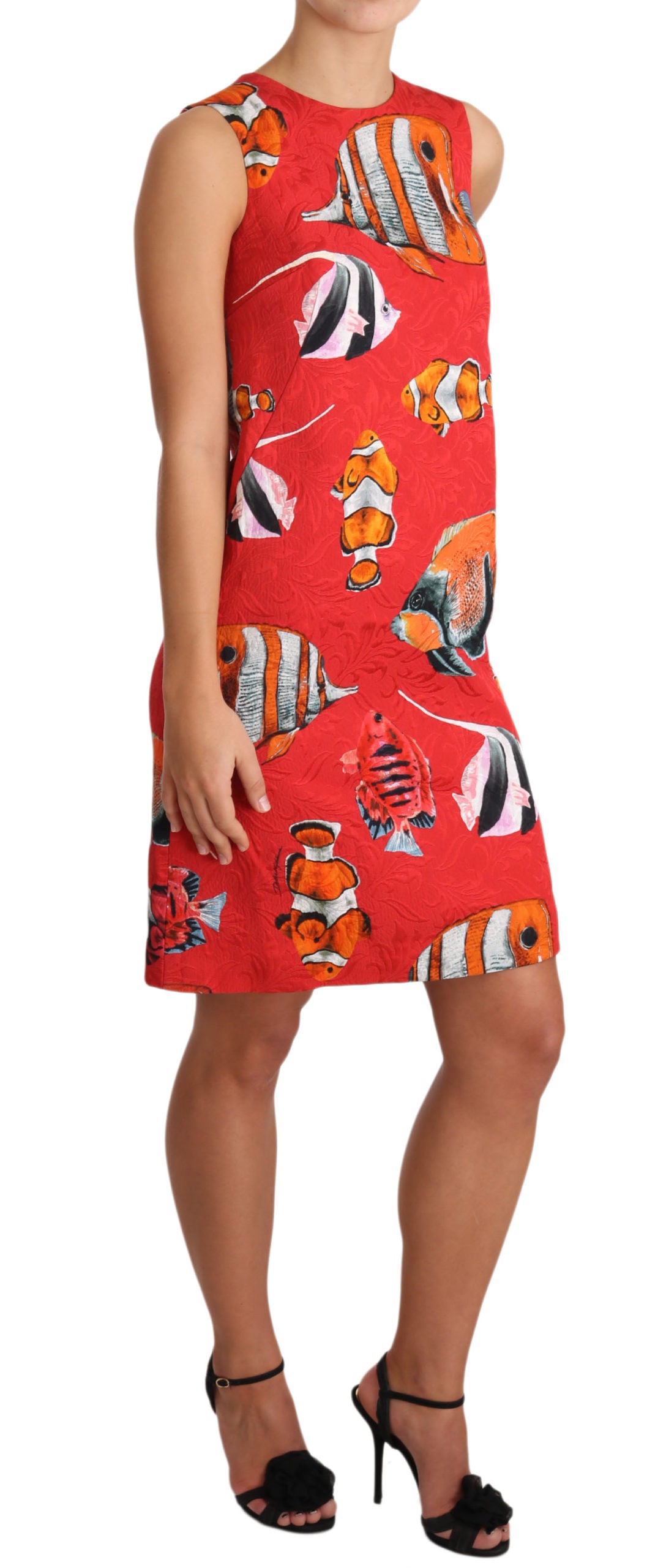 Dolce & Gabbana Chic Red Fish Print Sleeveless Shift Dress