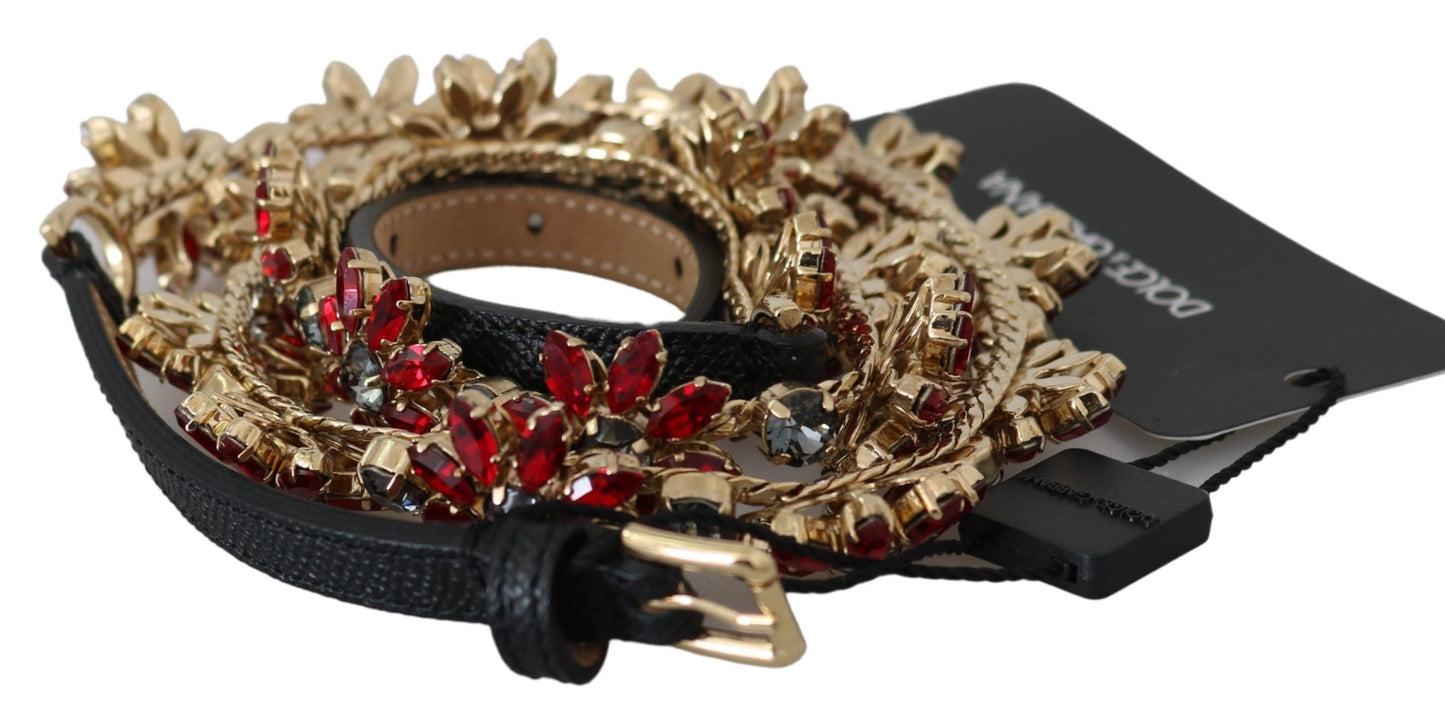 Dolce & Gabbana Elegant Crystal-Embellished Leather Belt