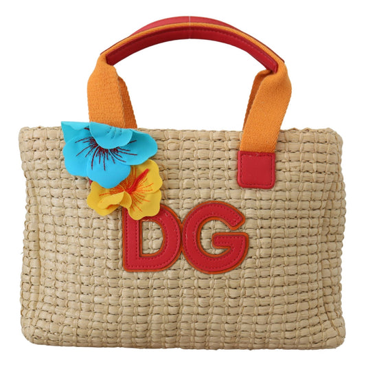 Dolce & Gabbana Chic Beige Multicolor Straw Tote