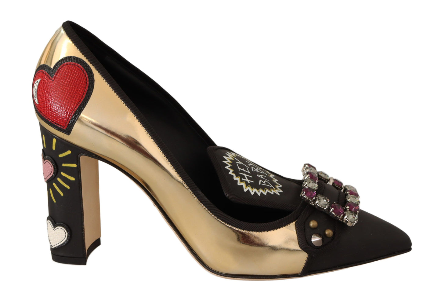 Dolce & Gabbana Elegant Spiked Gemstone Heels in Gold and Black