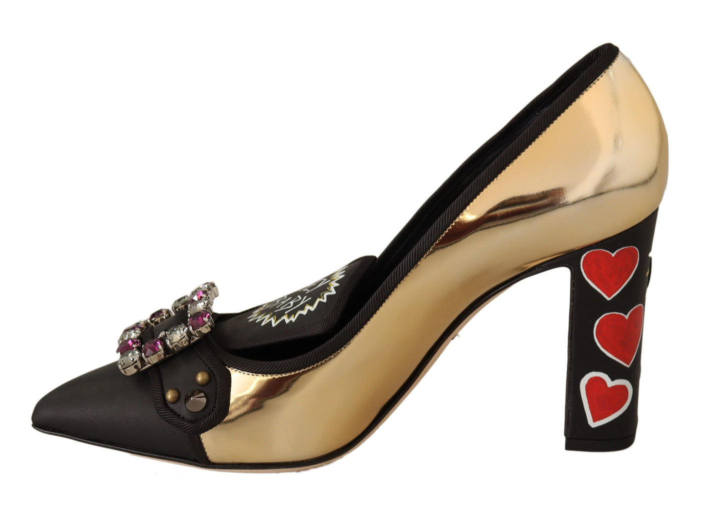 Dolce & Gabbana Elegant Spiked Gemstone Heels in Gold and Black