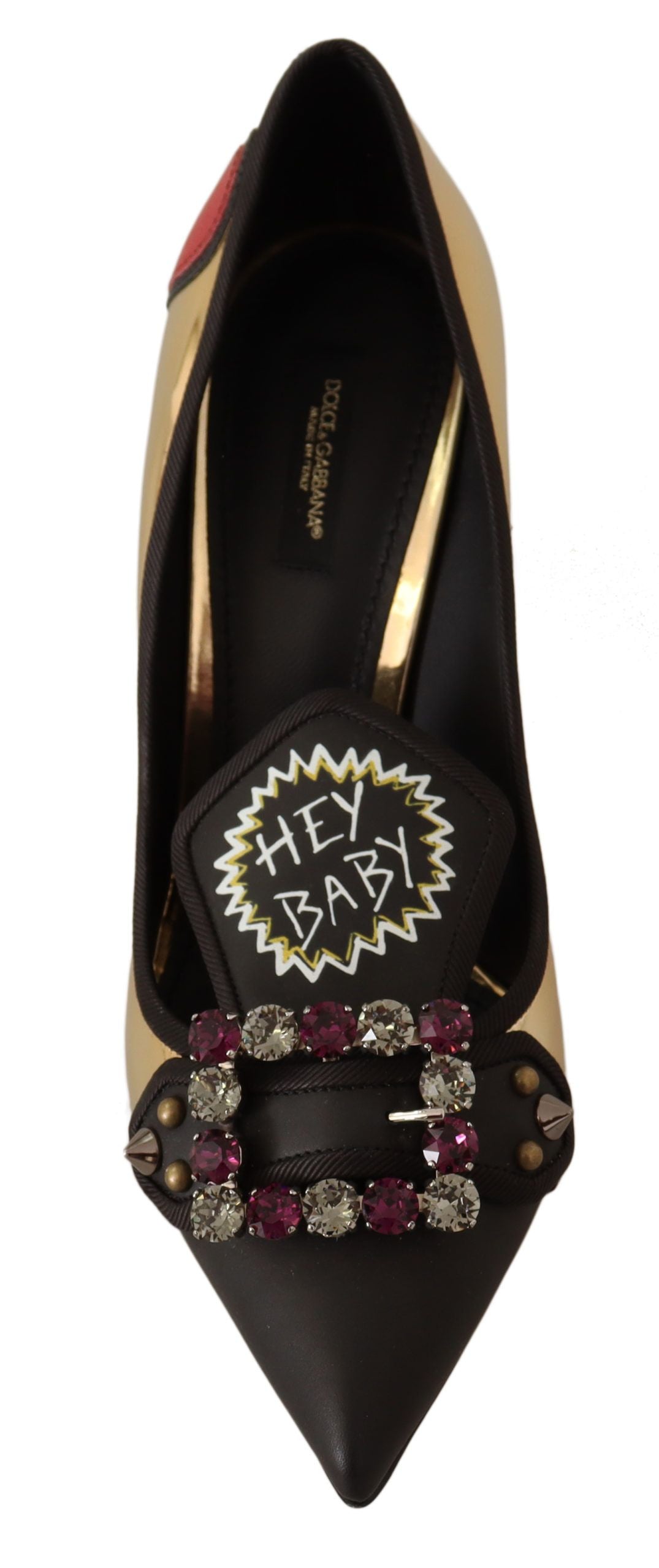 Dolce & Gabbana Elegant Spiked Gemstone Heels in Gold and Black