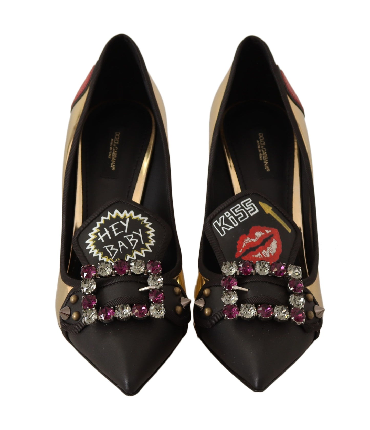 Dolce & Gabbana Elegant Spiked Gemstone Heels in Gold and Black