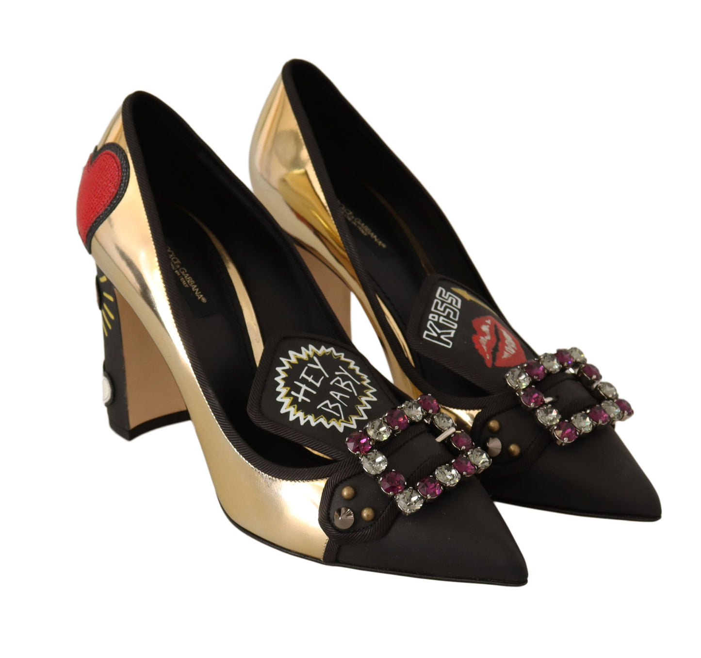 Dolce & Gabbana Elegant Spiked Gemstone Heels in Gold and Black