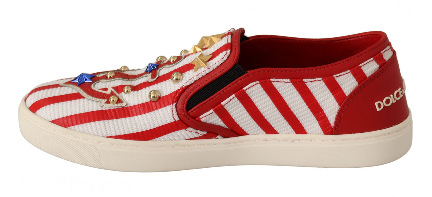 Dolce & Gabbana Red White Anchor Studded Loafers Shoes