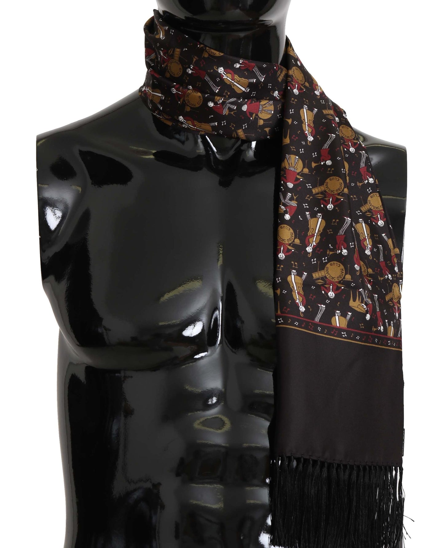 Dolce & Gabbana Elegant Brown Silk Musicians Print Scarf