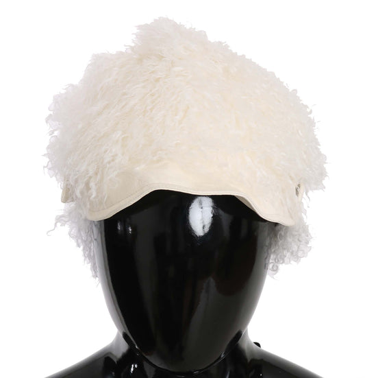 Dolce & Gabbana Elegant Beige Fur Gatsby Cap with Crystal Details