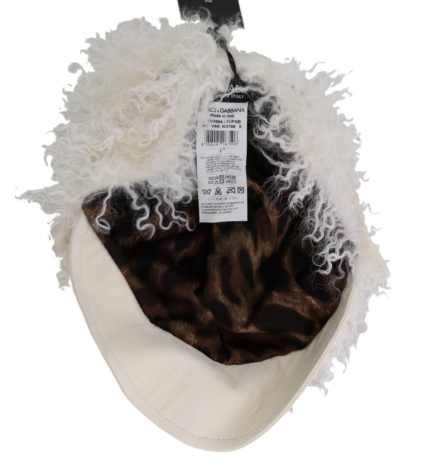 Dolce & Gabbana Elegant Beige Fur Gatsby Cap with Crystal Details