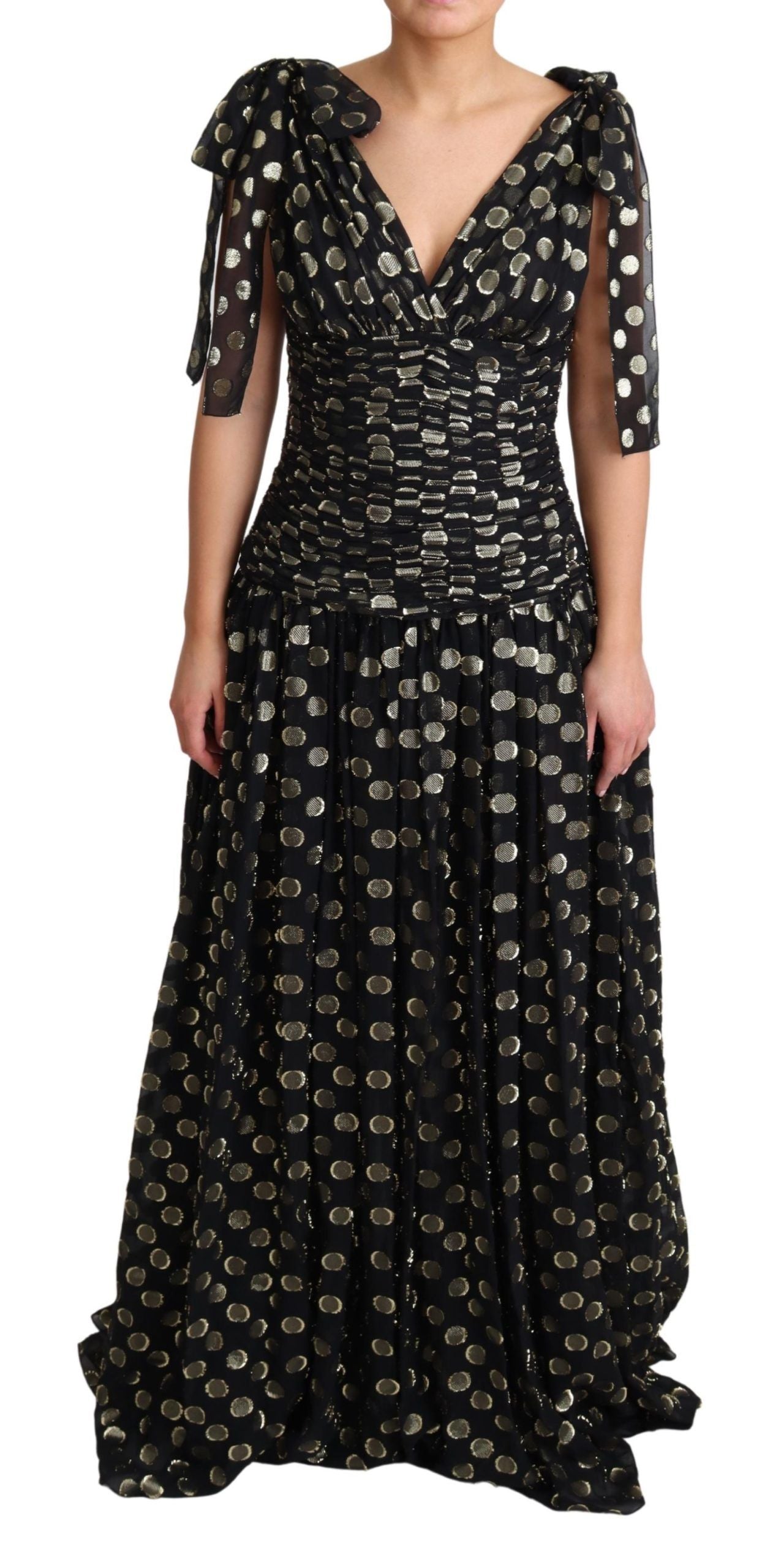 Dolce & Gabbana Elegant Maxi Black Silk Dress with Metallic Accent