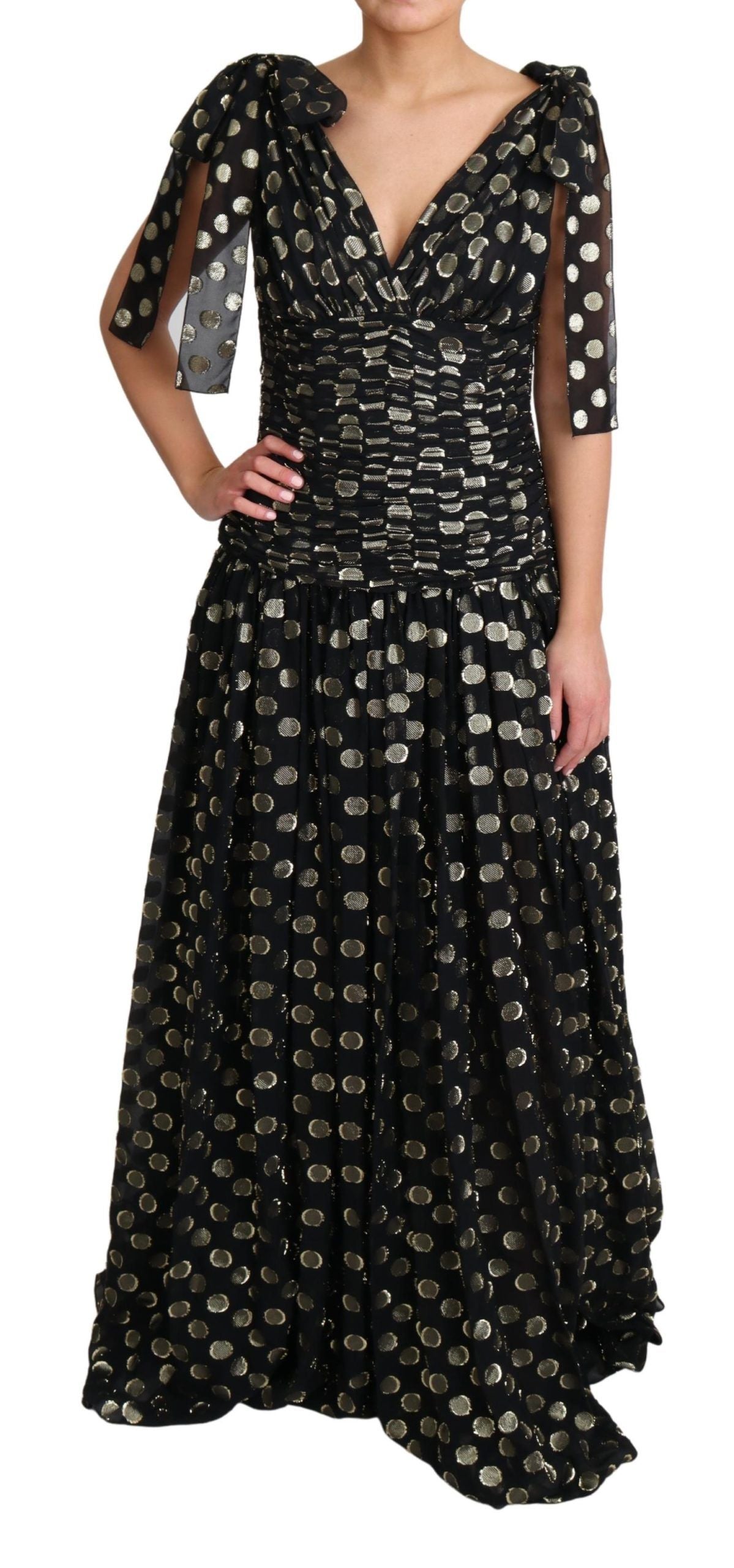 Dolce & Gabbana Elegant Maxi Black Silk Dress with Metallic Accent