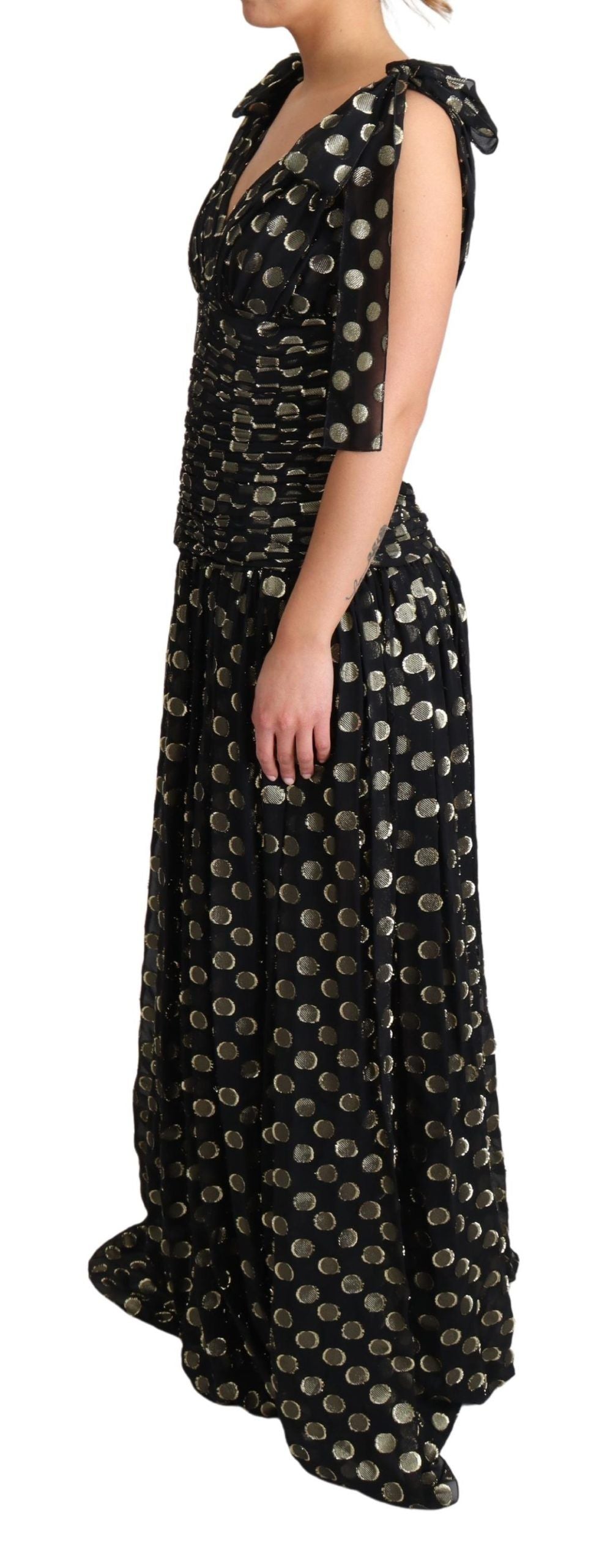 Dolce & Gabbana Elegant Maxi Black Silk Dress with Metallic Accent