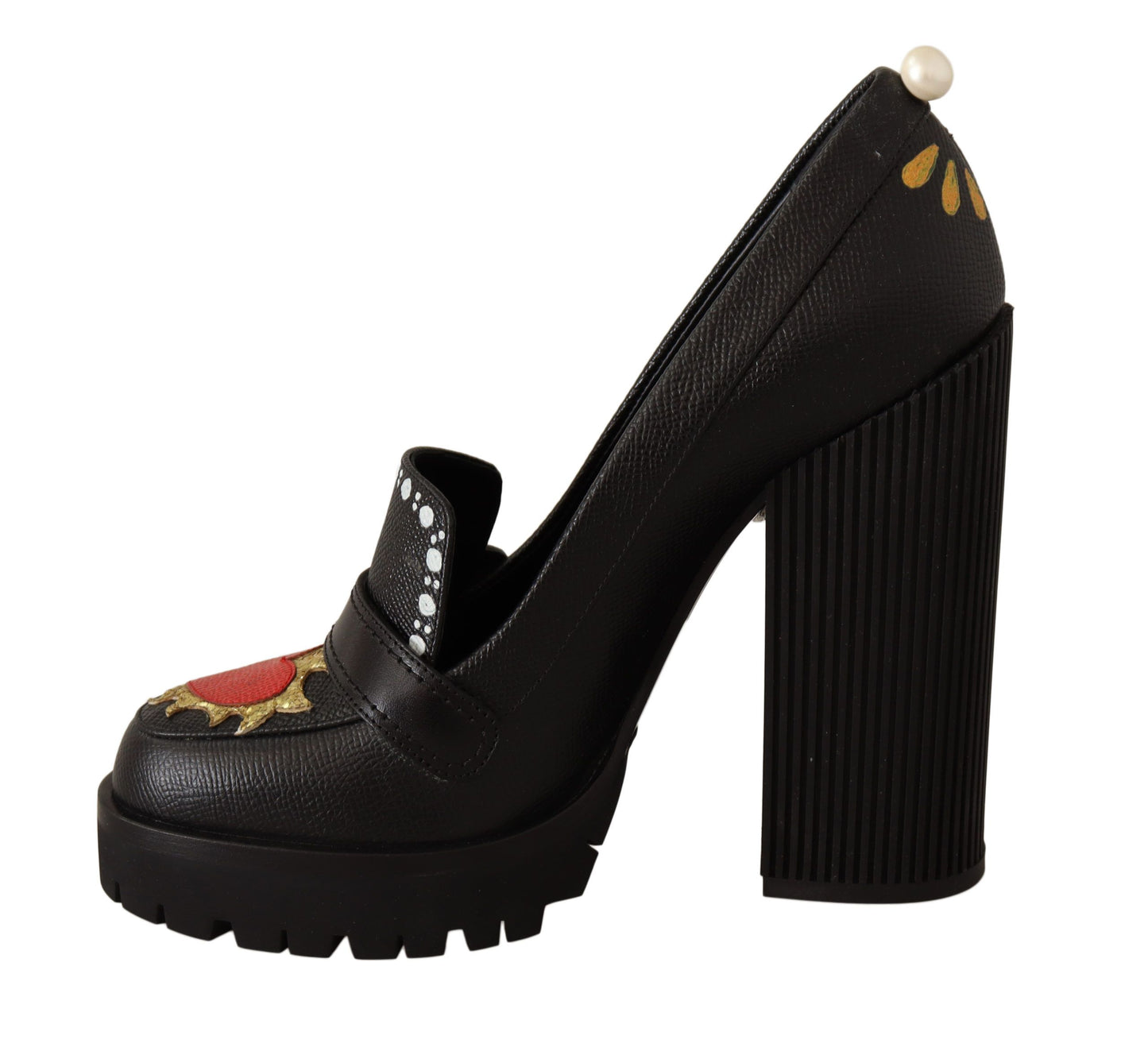 Dolce & Gabbana Black Leather Heart Embellished Pumps Shoes