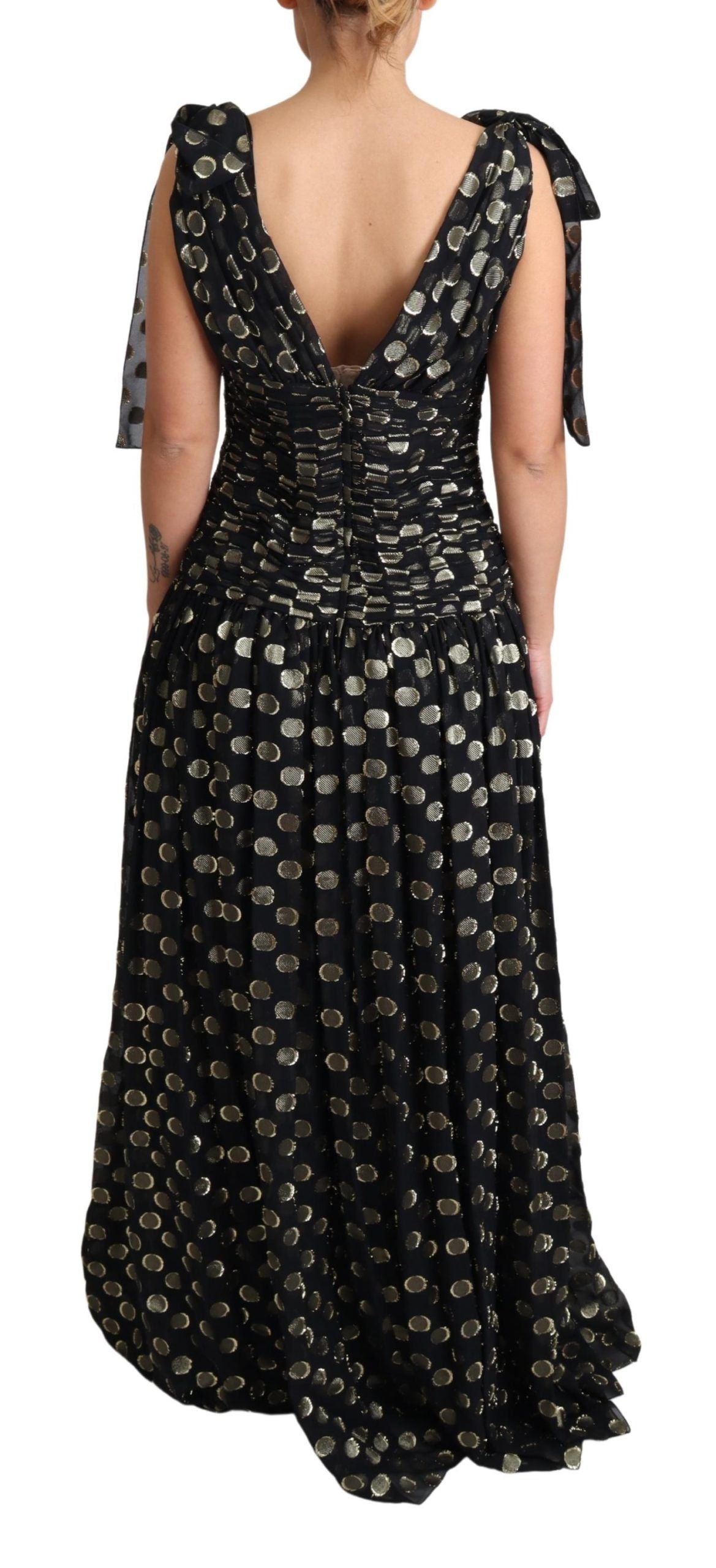 Dolce & Gabbana Elegant Maxi Black Silk Dress with Metallic Accent