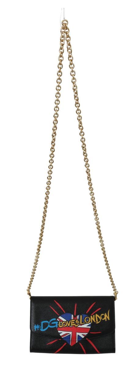 Dolce & Gabbana Elegant Black Leather Shoulder Bag with Gold Chain