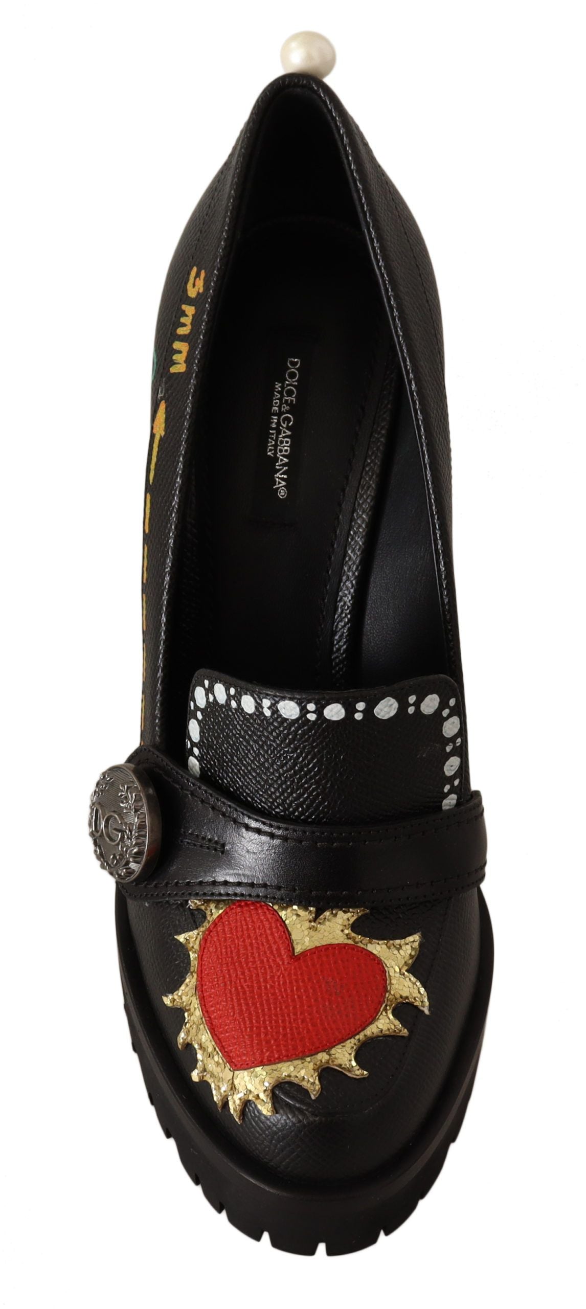 Dolce & Gabbana Black Leather Heart Embellished Pumps Shoes