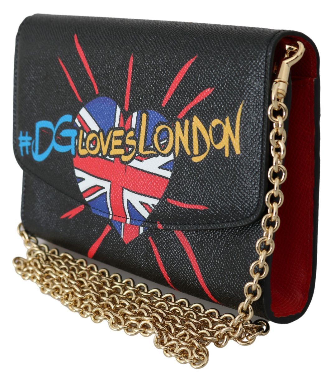 Dolce & Gabbana Elegant Black Leather Shoulder Bag with Gold Chain