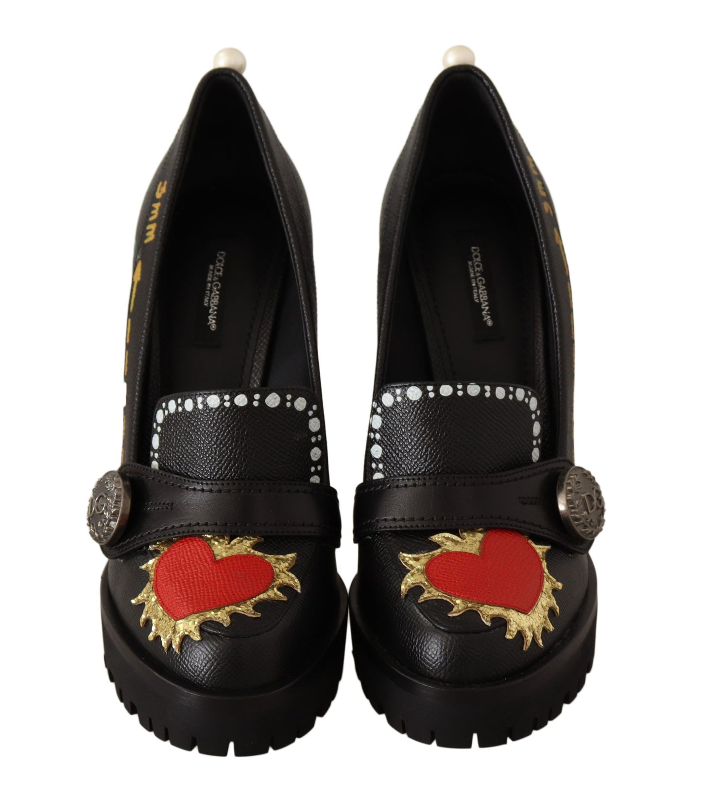 Dolce & Gabbana Black Leather Heart Embellished Pumps Shoes