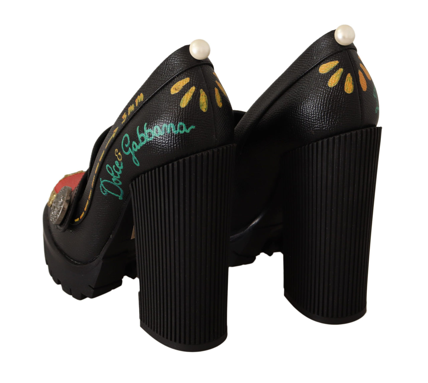 Dolce & Gabbana Black Leather Heart Embellished Pumps Shoes