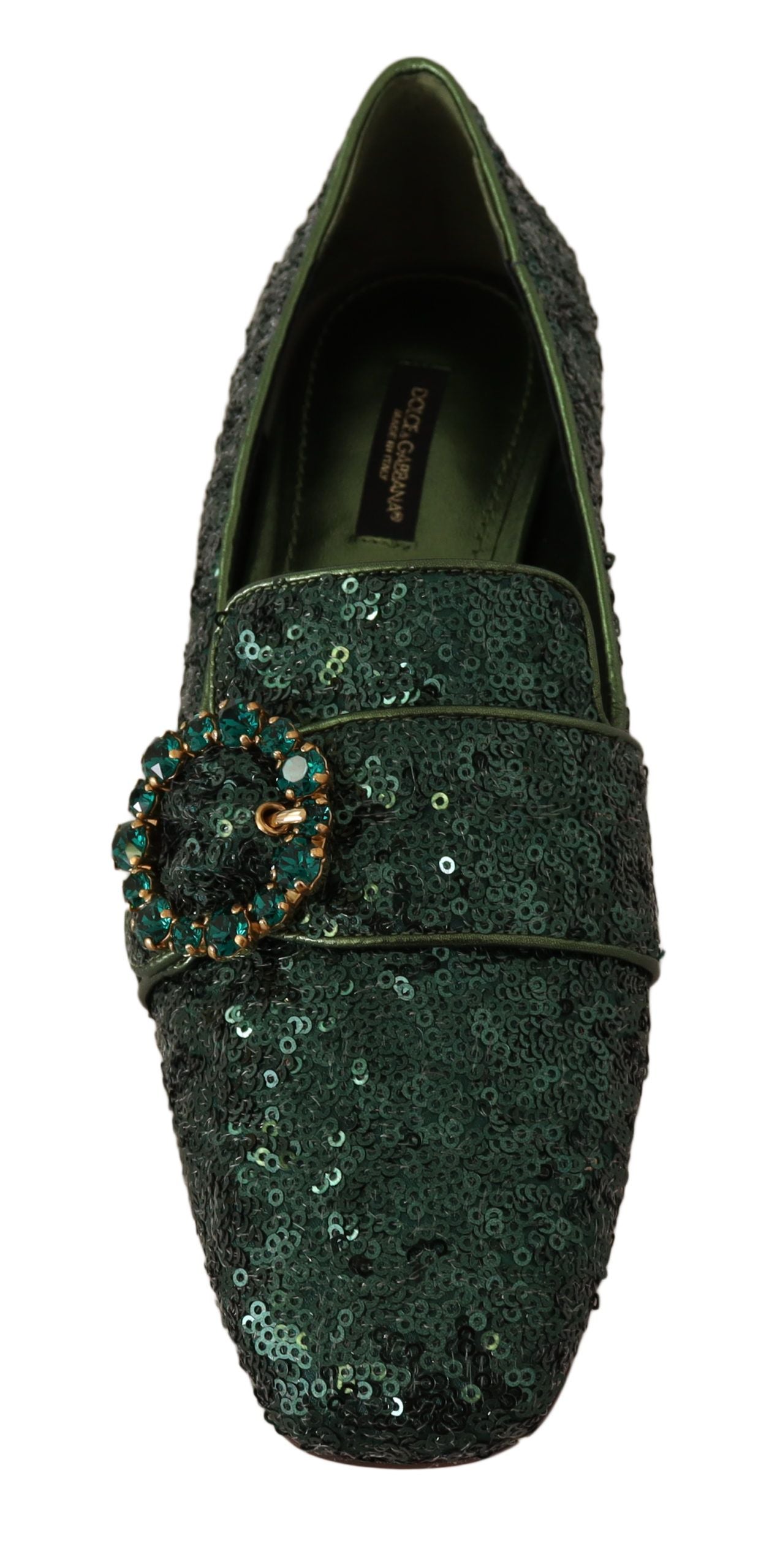 Dolce & Gabbana Emerald Sequined Loafers with Crystal Gems