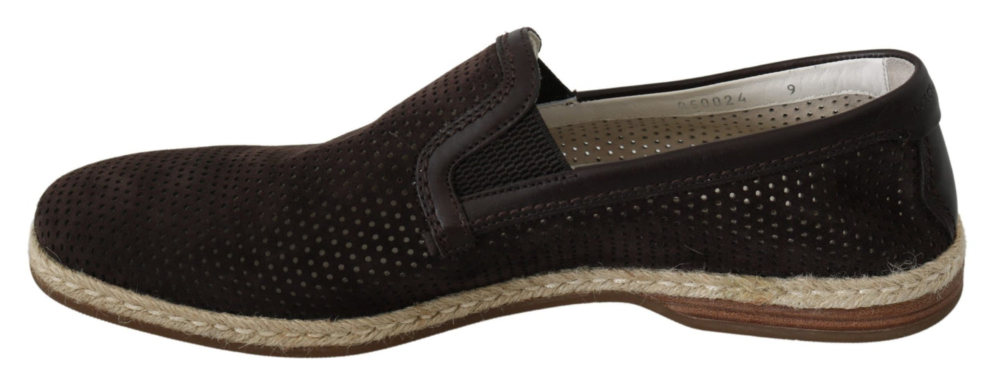 Dolce & Gabbana Brown Leather Perforated Men Loafers Shoes