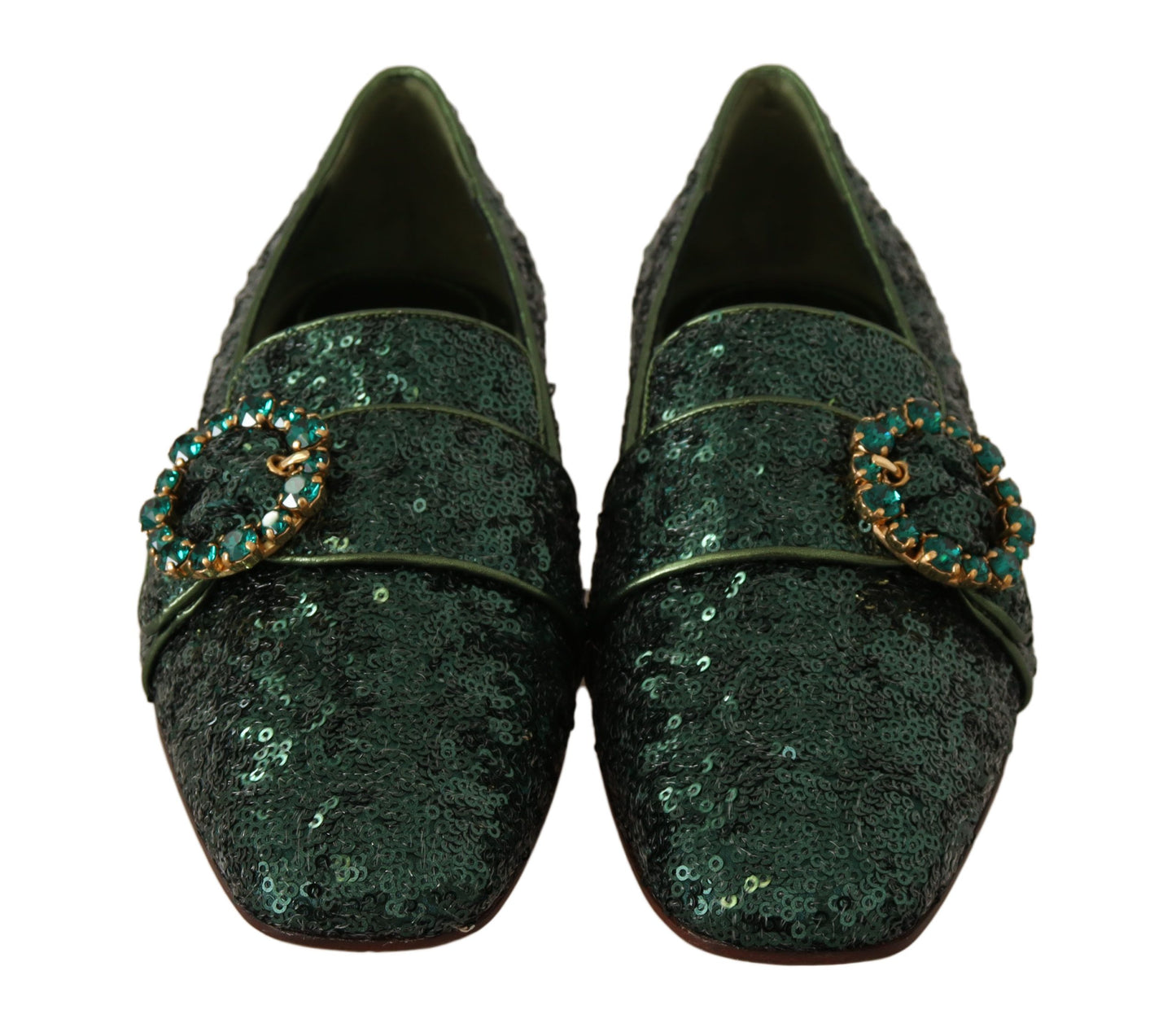 Dolce & Gabbana Emerald Sequined Loafers with Crystal Gems