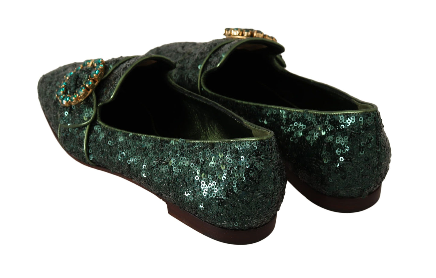 Dolce & Gabbana Emerald Sequined Loafers with Crystal Gems