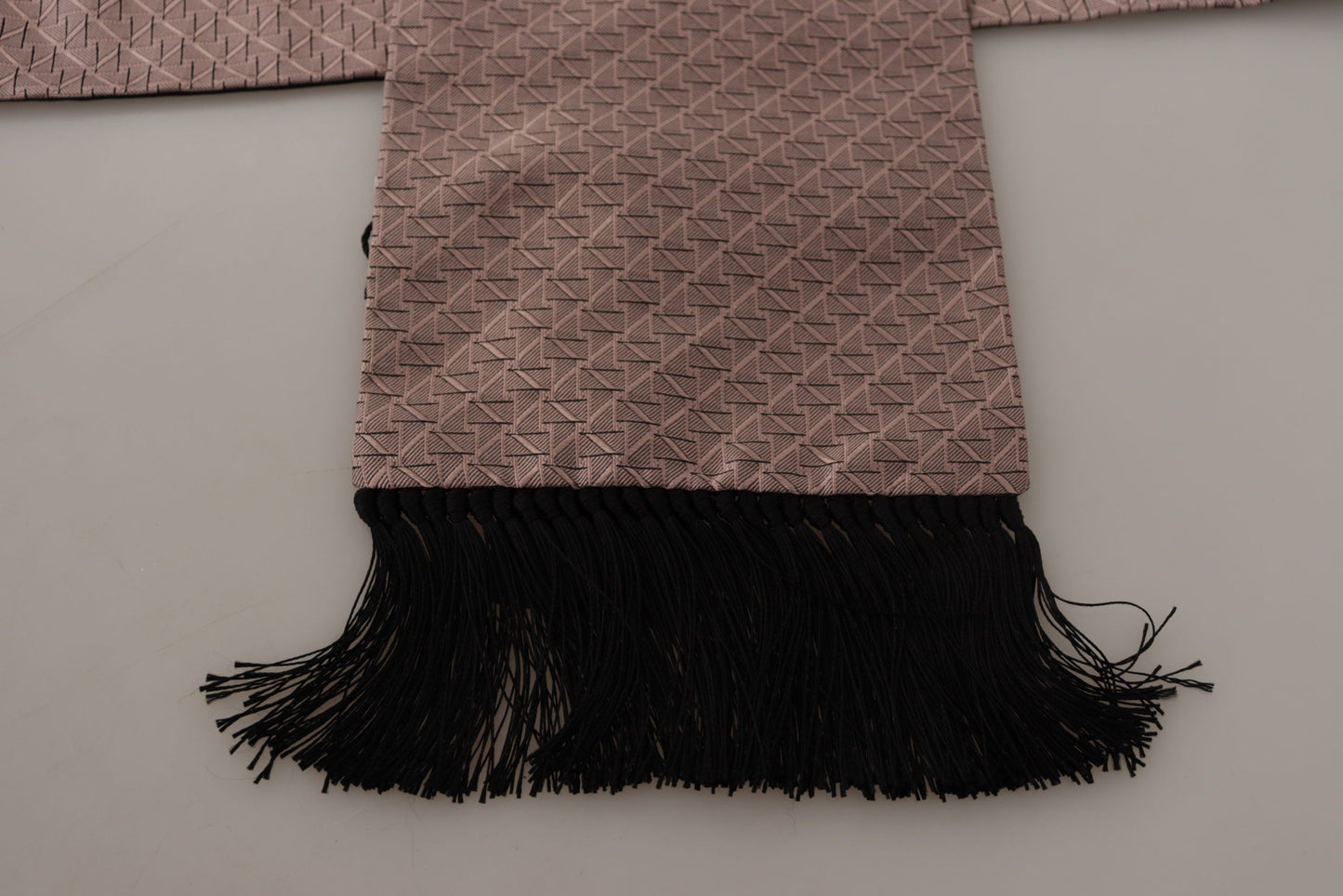 Dolce & Gabbana Light Pink Silk Check Print Neck Wrap Fringes Scarf