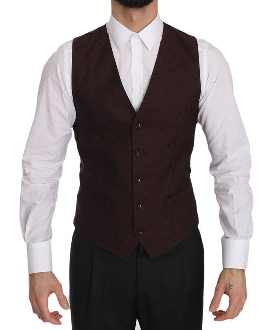 Dolce & Gabbana Elegant Bordeaux Brocade Formal Vest