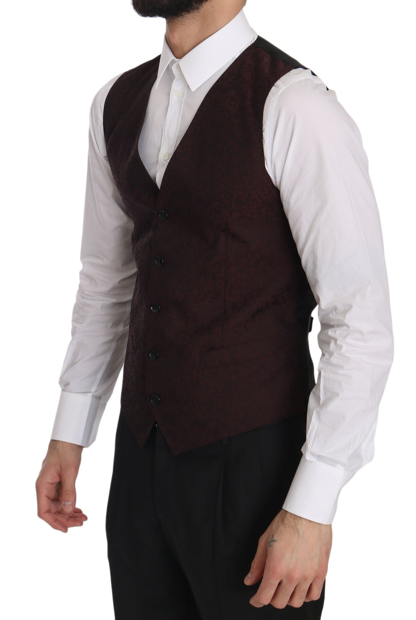 Dolce & Gabbana Elegant Bordeaux Brocade Formal Vest