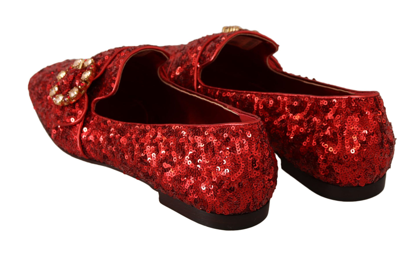 Dolce & Gabbana Sequined Red Flat Loafers with Crystal Gems