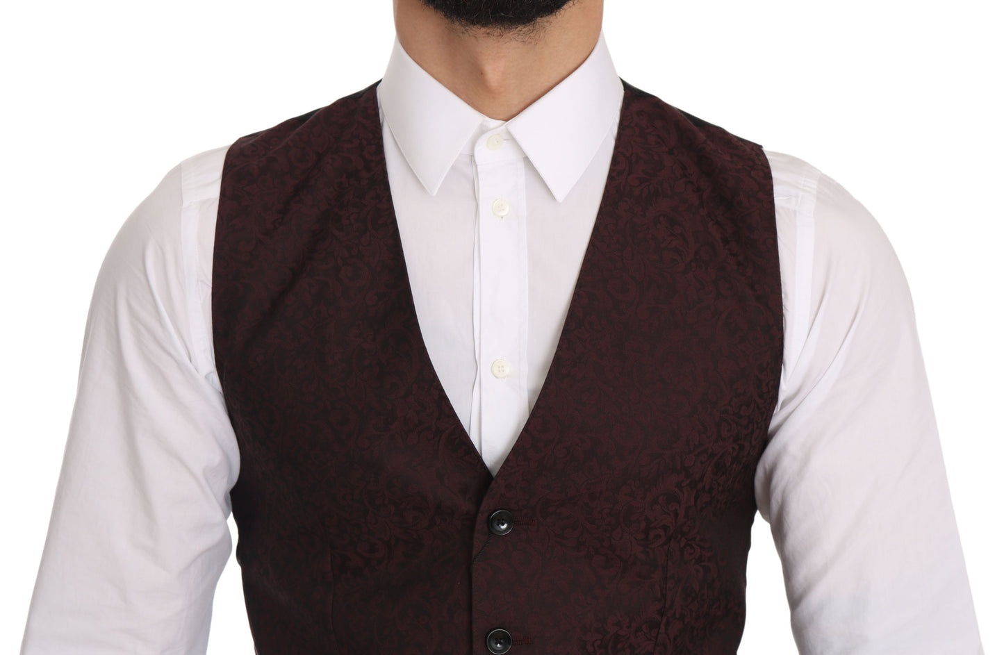 Dolce & Gabbana Elegant Bordeaux Brocade Formal Vest