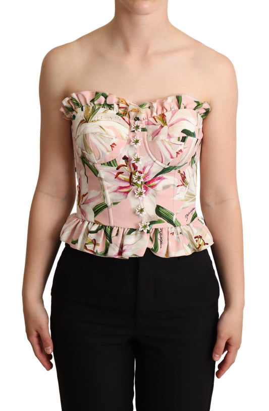 Dolce & Gabbana Romantic Lily Print Bustier Top in Pink